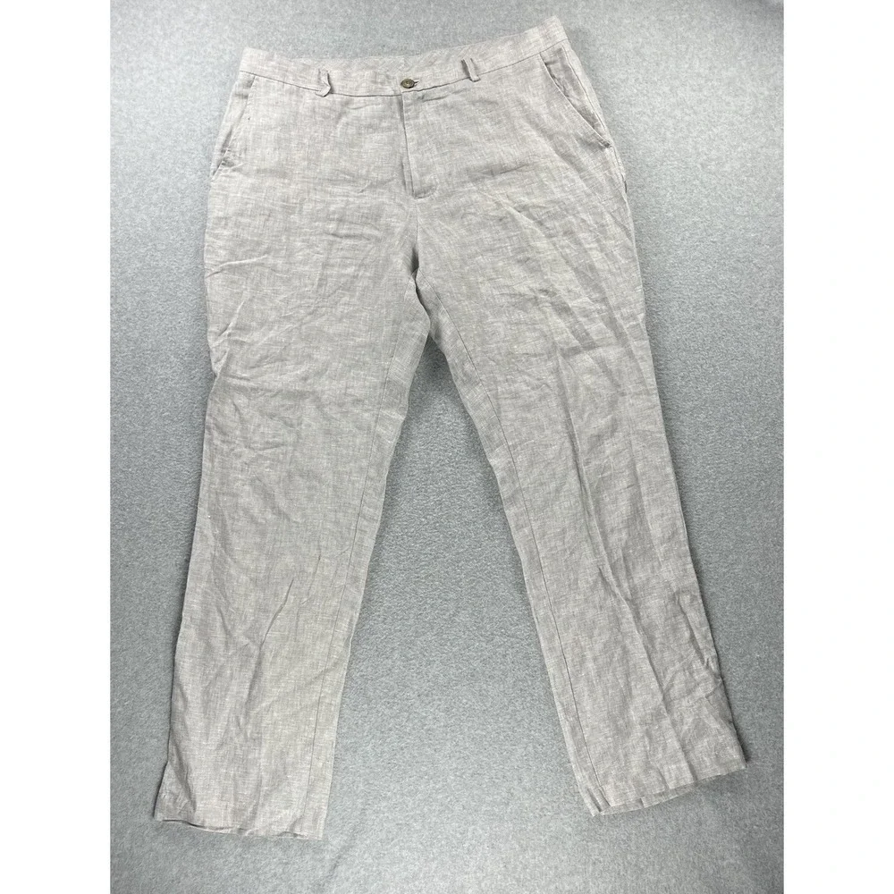 Tasso Elba Mens 100% Linen Pants 36x32 Light Gray Flat Front Casual Summer